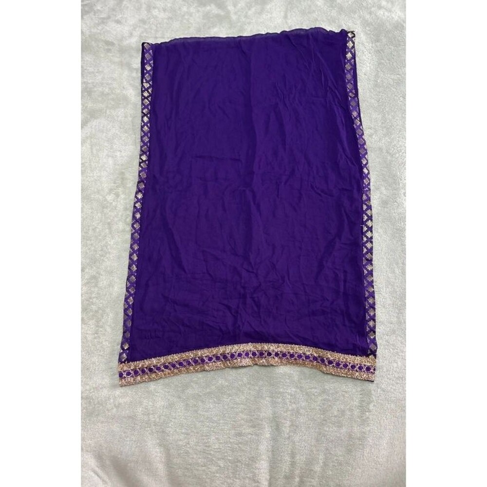 Girls dupatta scarf Indian wedding guest party festival costume purple gold